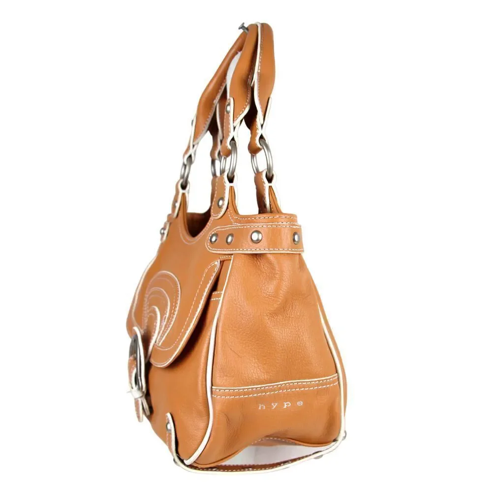 HYPE TAN BROWN GENUINE LEATHER STUDDED HOBO TOTE SHOULDER BAG HANDBAG PURSE